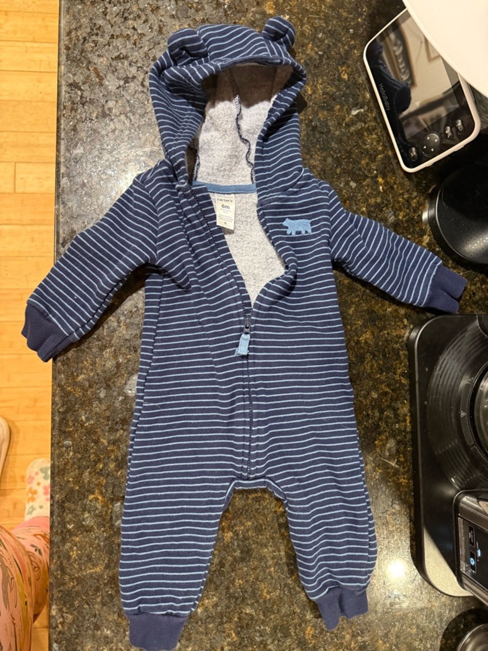 Carter's Navy and Light Blue Striped Hooded One-Piece
